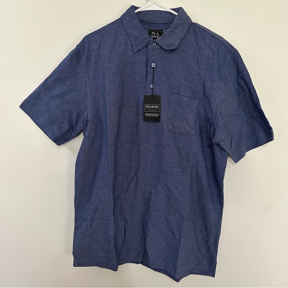 Jos A Bank Travelers Collection Blue Checkered Men’s Polo‎ Size Large NWT